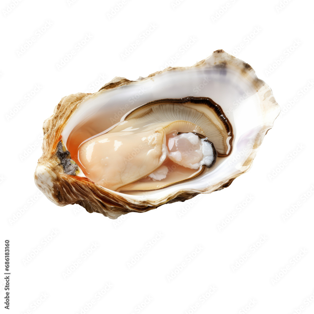 Single fresh oyster isolated on transparent background. AI generated.