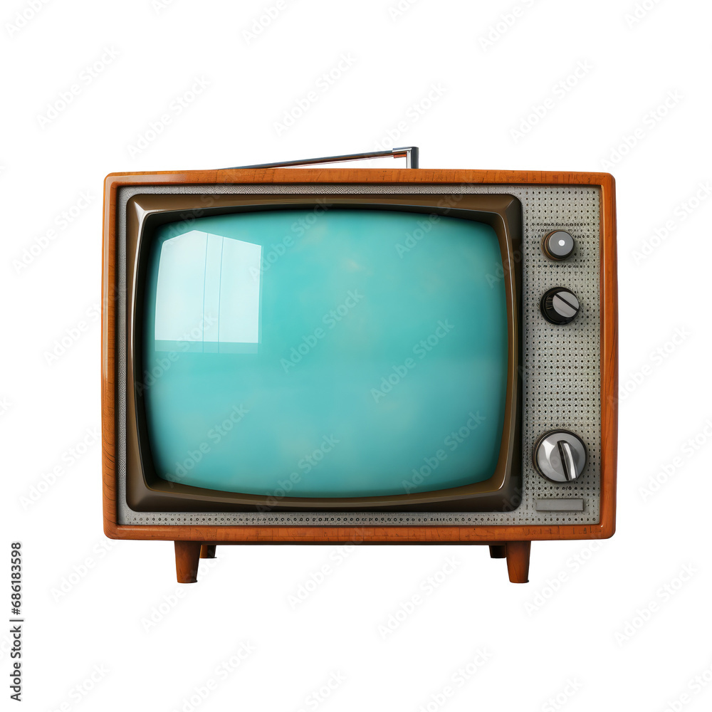 Vintage analog television isolated on transparent background. AI generated.