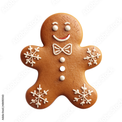 Traditional Christmas cookie gingerbread man isolated on transparent background. AI generated.