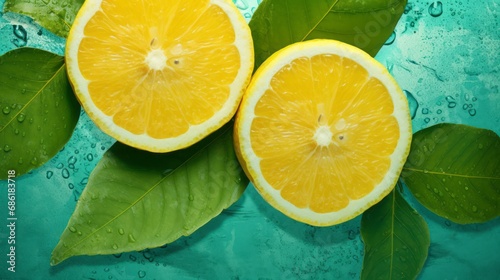Two lemon slices on a background of iced green water
