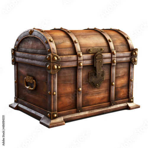 Vintage treasure wooden chest isolated on transparent background. AI generated.