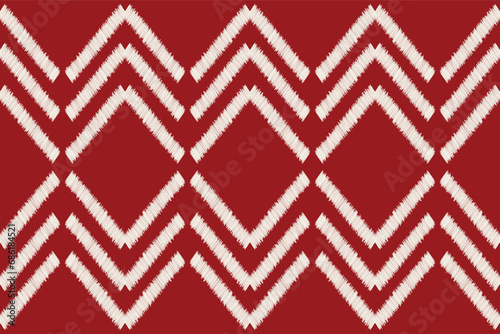 Ethnic Ikat fabric pattern geometric style.African Ikat embroidery Ethnic pattern red christmas day background. Abstract,vector,illustration.Texture,clothing,frame,decoration,motif.