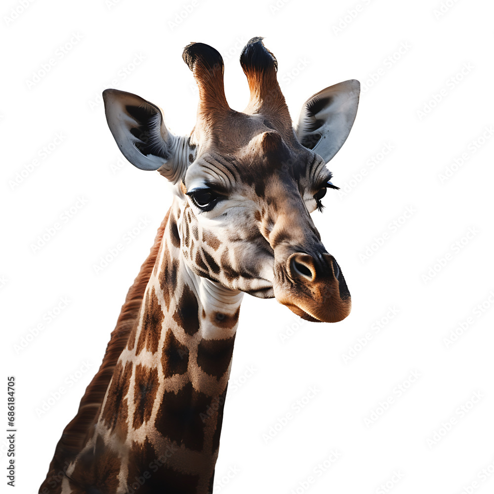 Giraffe neck isolated on white background, transparent cutout