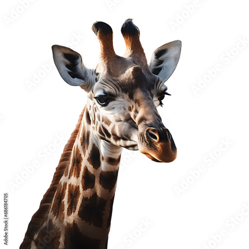Giraffe neck isolated on white background, transparent cutout