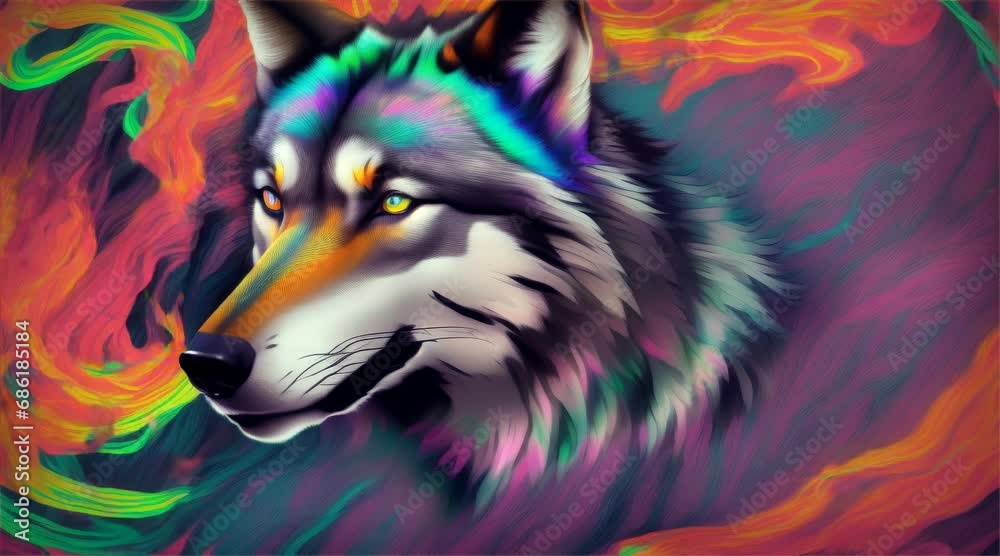 ネオンカラーのオオカミ|neon colored wolf Generative AI ネオンカラーのオオカミ|neon colored wolf Generative AI