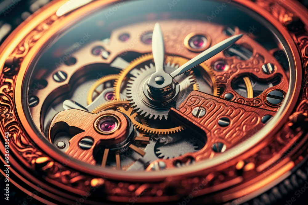 Macro close up of a  vintage watch mechanism.