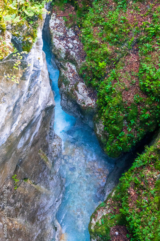 canyon of Kamniska Bistrica river near Kamnik in Slovenia.