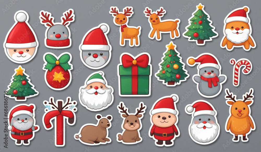 Fototapeta premium Merry and Bright Artistic Stickers, colorful, stickers, Color-Pop, Christmas Sticker Collection,Festivities,Colors ,Art ,Designs,Playful,Expressive