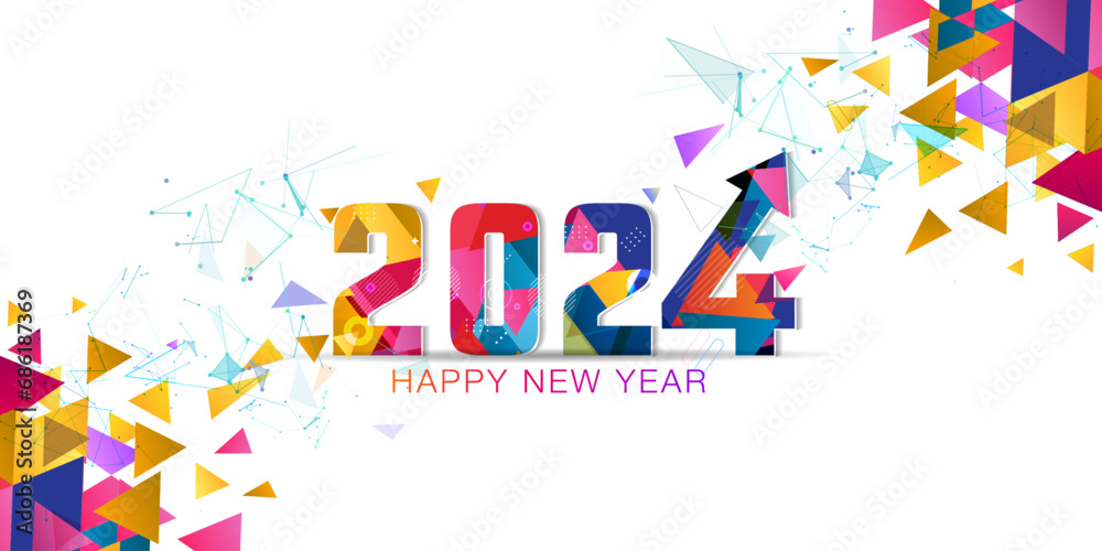 New year 2024 Technology concept design with geometrical, Colorful, Low poly, polygonal background.