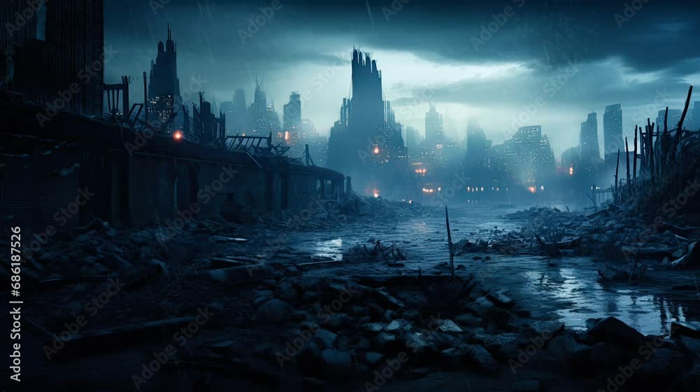 dead city landscape. seamless looping time-lapse virtual video Animation Background.