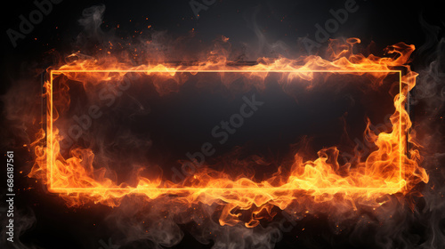 Rectangular burning frame on black background