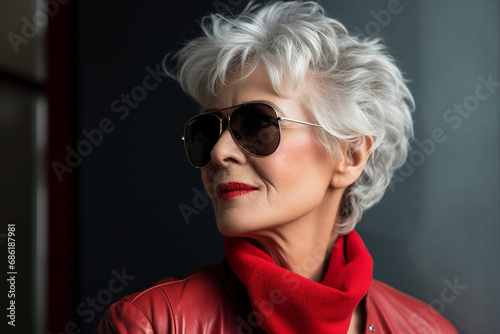 Generative ai portrait of beautiful elderly lady model nice appearance
