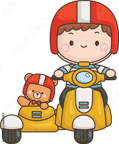 a vector of boy riding motorcycle
