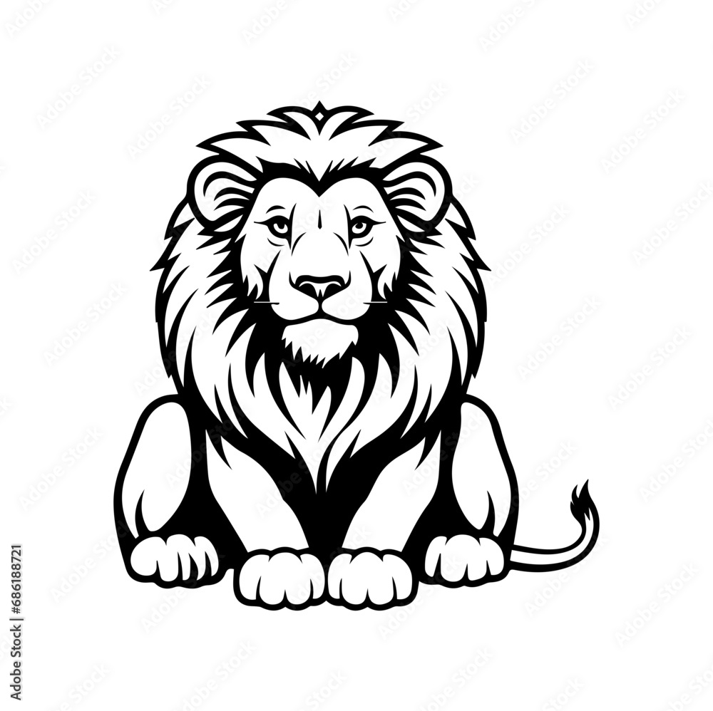 Fototapeta premium Friendly Lion resting silhouette illustration, Lion resting Logo Monochrome Design, Generative AI.
