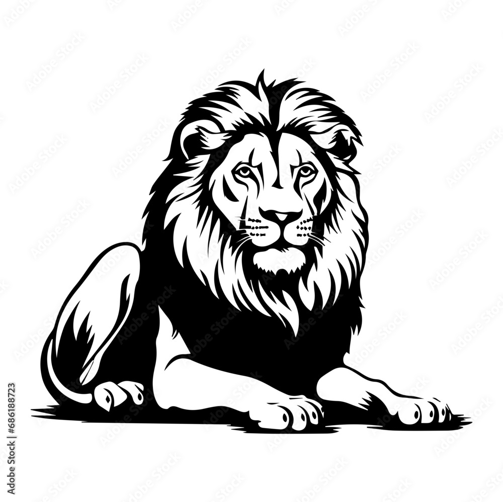 Friendly Lion resting silhouette illustration, Lion resting Logo Monochrome Design, Generative AI. Friendly Lion resting silhouette illustration, Lion resting Logo Monochrome Design, Generative AI.