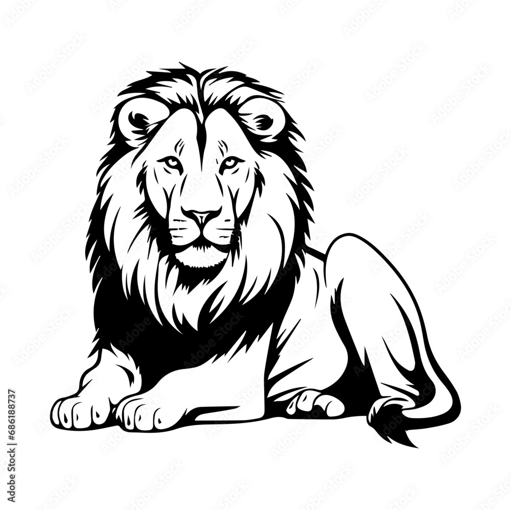 Friendly Lion resting silhouette illustration, Lion resting Logo Monochrome Design, Generative AI. Friendly Lion resting silhouette illustration, Lion resting Logo Monochrome Design, Generative AI.
