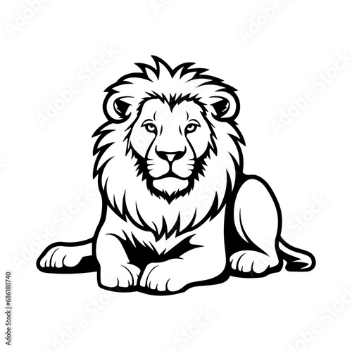 Friendly Lion resting silhouette illustration, Lion resting Logo Monochrome Design, Generative AI.