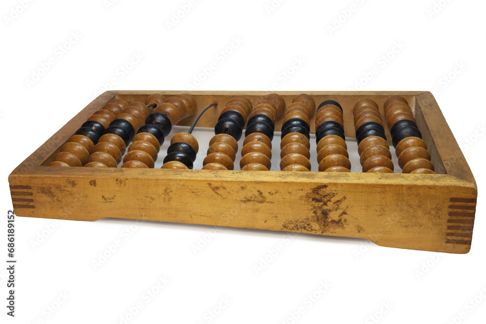 schoty abacus. Showing face of slanted wooden frame. single counting frame. ten metal curved rods with wooden colored beads. isolated on white background, with clipping path schoty abacus. Showing face of slanted wooden frame. single counting frame. ten metal curved rods with wooden colored beads. isolated on white background, with clipping path
