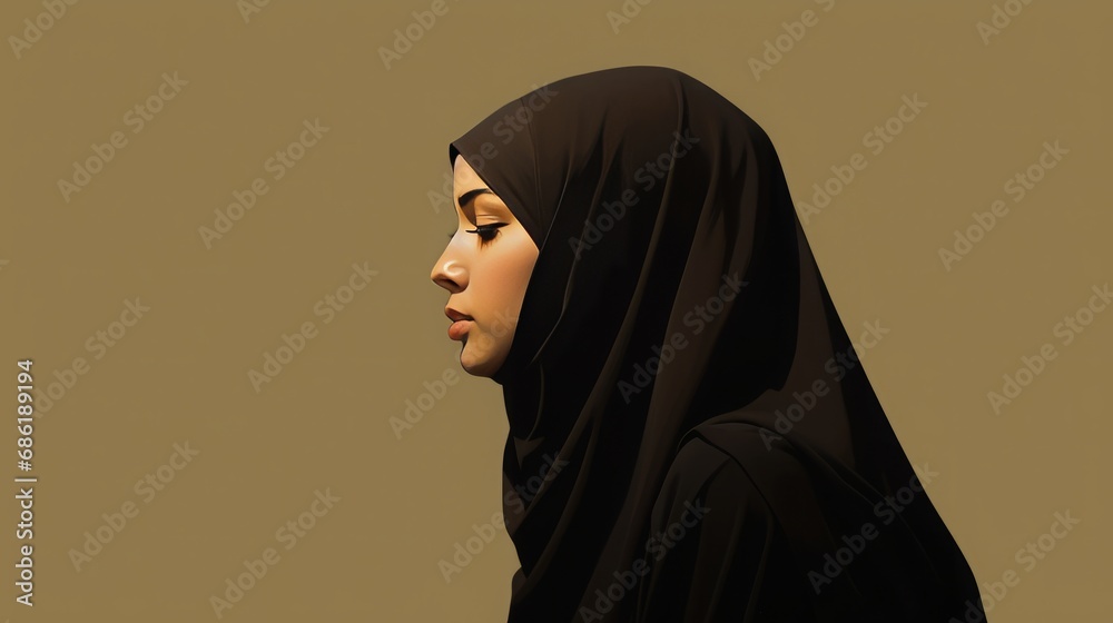 muslim woman, minimalist portrait, copy space, 16:9 muslim woman, minimalist portrait, copy space, 16:9