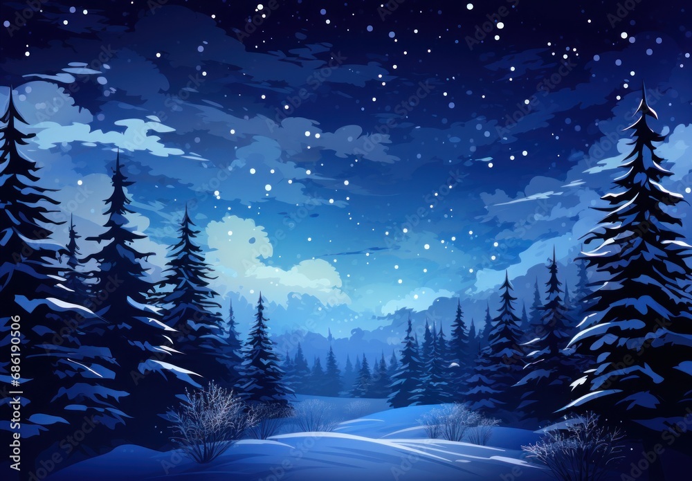 holiday tree and forest winter night scenery wallpaper