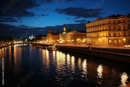 river in night in big city © olegganko
