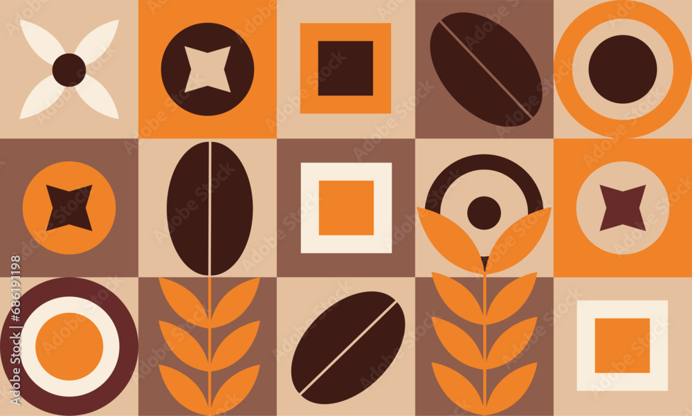 Geometric pattern on the theme of coffee. Coffee pattern for packaging, print, banner. Vector drawing, design element.
