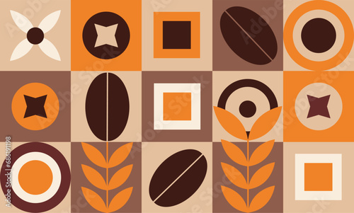 Geometric pattern on the theme of coffee. Coffee pattern for packaging, print, banner. Vector drawing, design element.