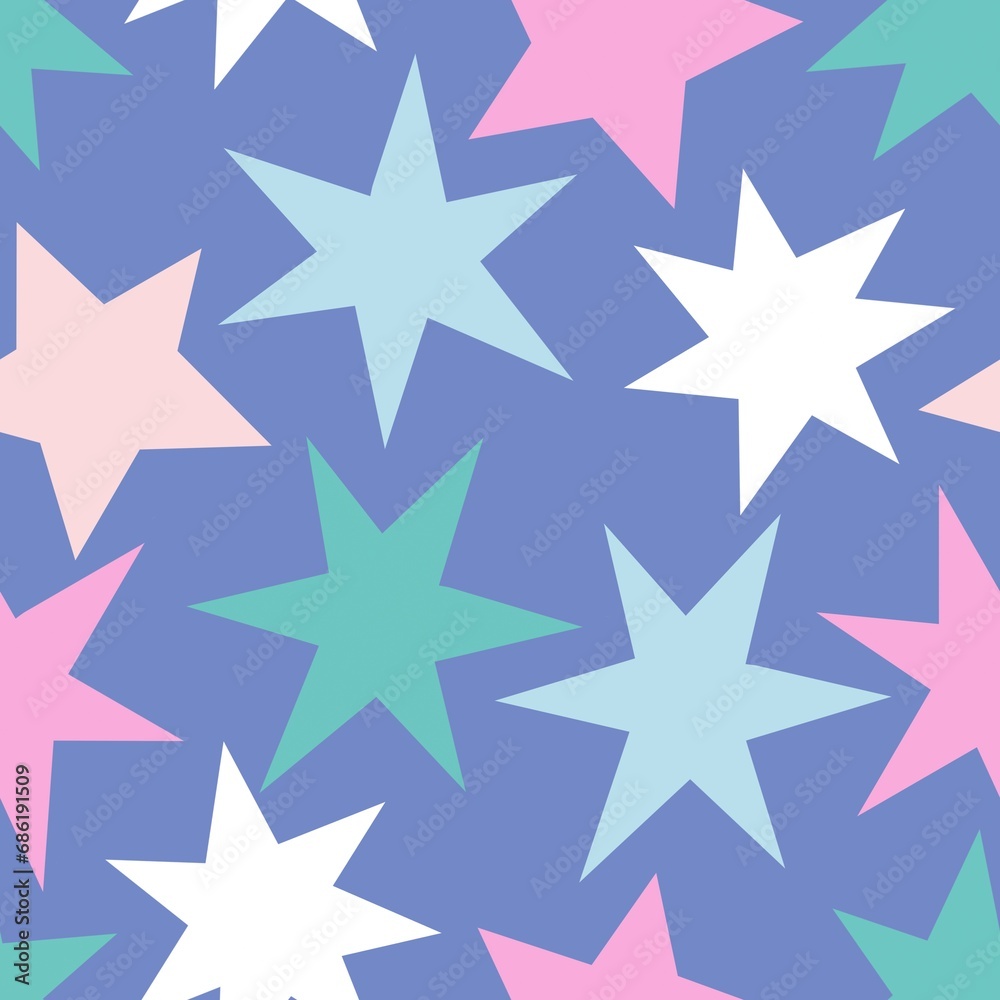 Pastel colored stars on a purple background. Bright festive seamless pattern. Gift wrap paper design Pastel colored stars on a purple background. Bright festive seamless pattern. Gift wrap paper design