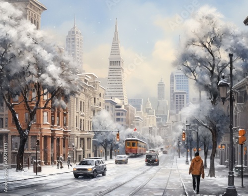 winter scene in big city