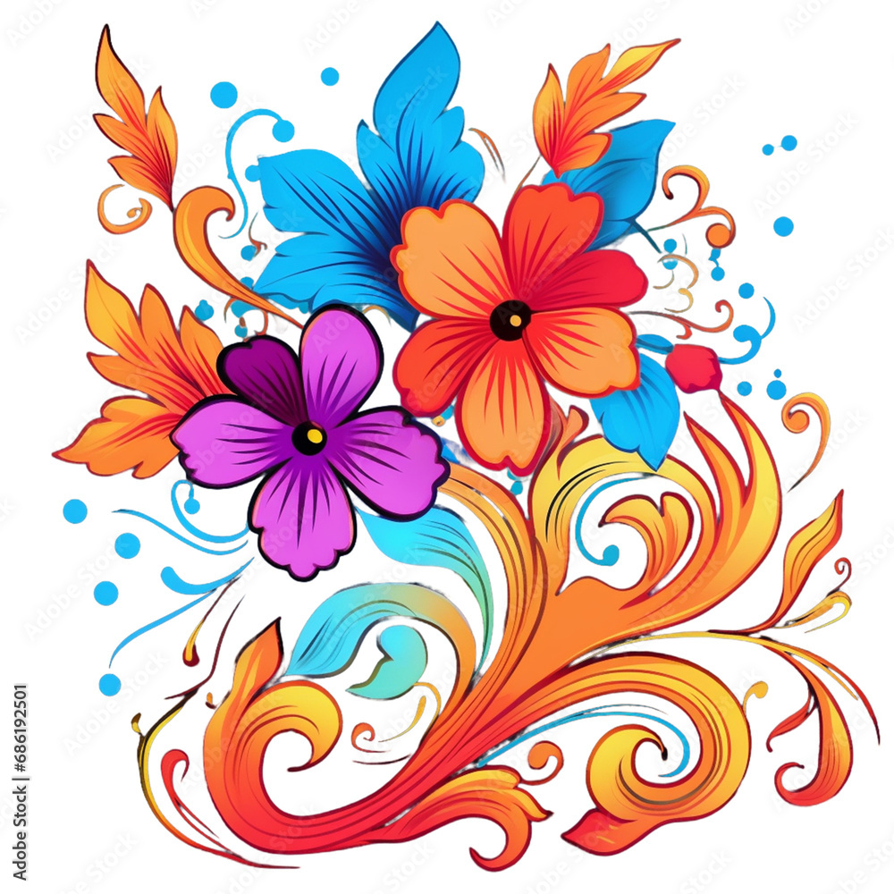 A floral pattern with leaves and flowers.
A floral pattern with leaves and flowers.