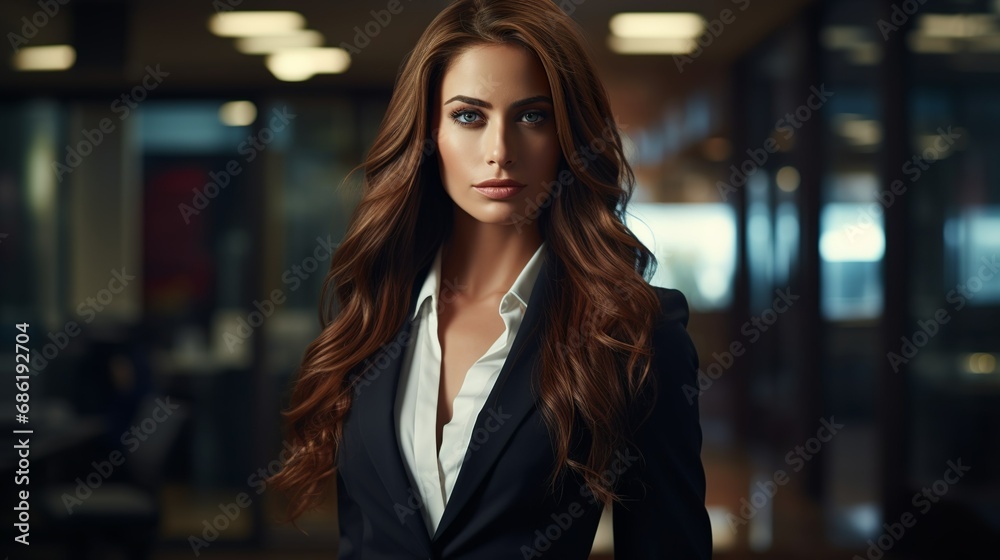 Determined and independent beautiful woman working overtime in a corporation at night Determined and independent beautiful woman working overtime in a corporation at night