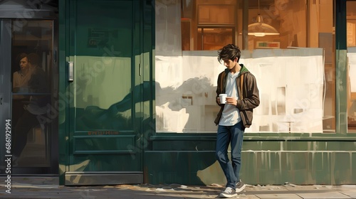 Businessman holding coffee in a hipster district of a city 