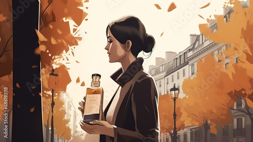 Chic french style woman with a perfume in autumn 