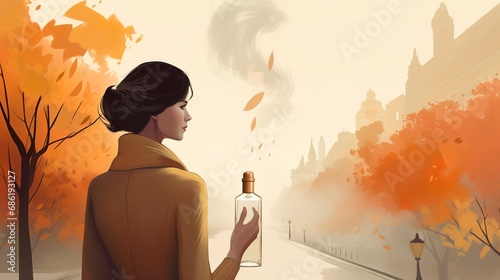 Chic french style woman with a perfume in autumn 