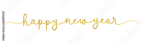 HAPPY NEW YEAR gold vector brush calligraphy banner with swashes on white background photo