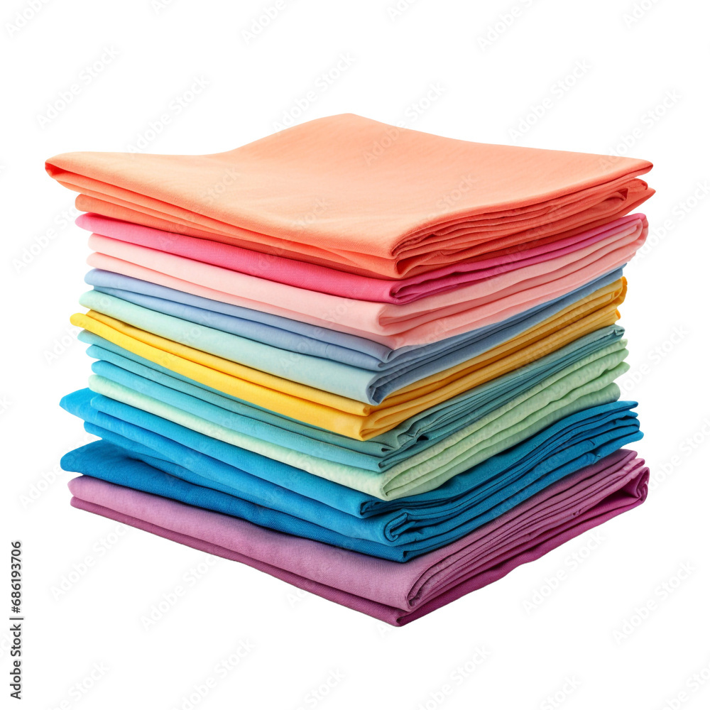 A pile of vibrant napkins isolated on transparent background A pile of vibrant napkins isolated on transparent background