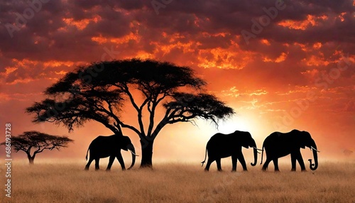 elephants at sunset photo