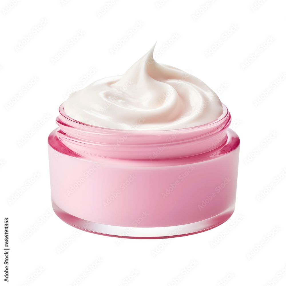 A pink and white container of cream isolated on transparent background A pink and white container of cream isolated on transparent background