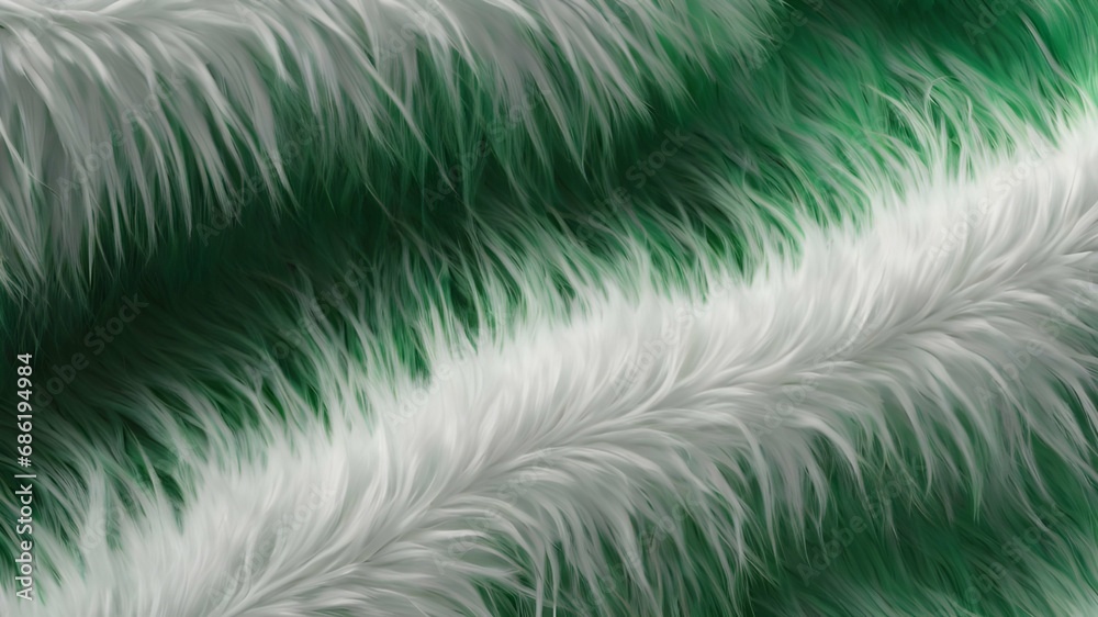 Green and white design of natural fluffy fur as an abstract background. AI Generated