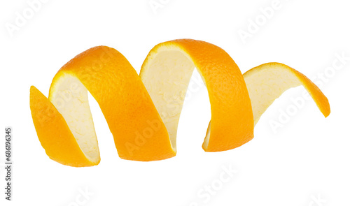 Single orange peel on a white background.