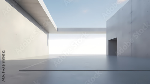 3d render of abstract futuristic architecture with empty concrete floor