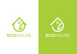 eco leaf home logo, nature green house concept design icon vector