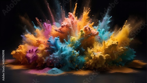 Explosion of colored powder isolated on black background generative ai