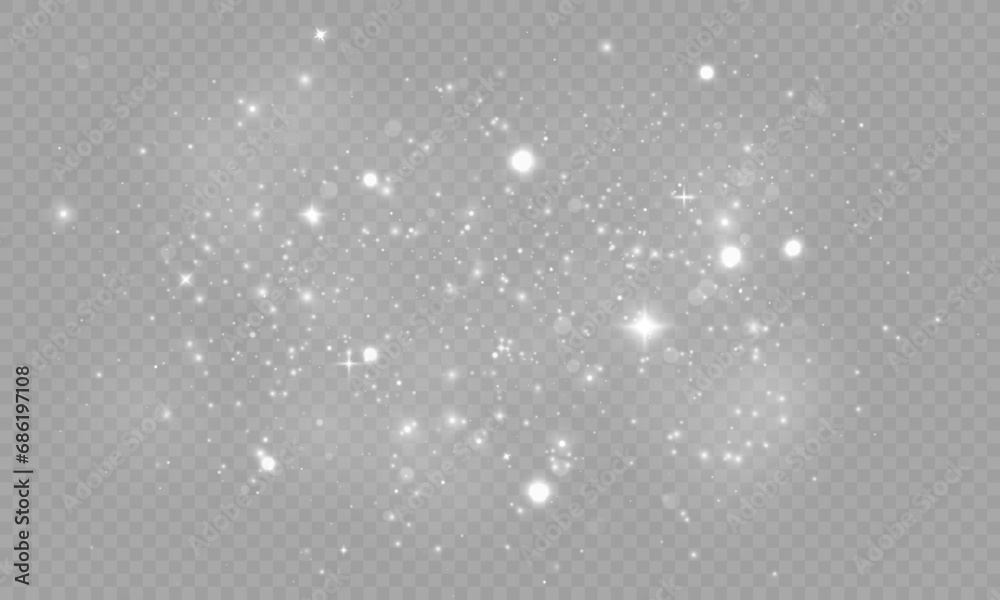 White Dust Light PNG.Light Effects Background. Glowing Christmas Dust Backdrop with Bokeh Confetti and Sparkle Overlay Texture, Ideal for Stock and Design Projects.	