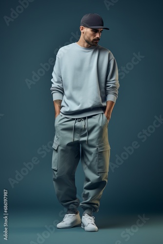 a man in a blue sweater and pants © Aliaksandr Siamko