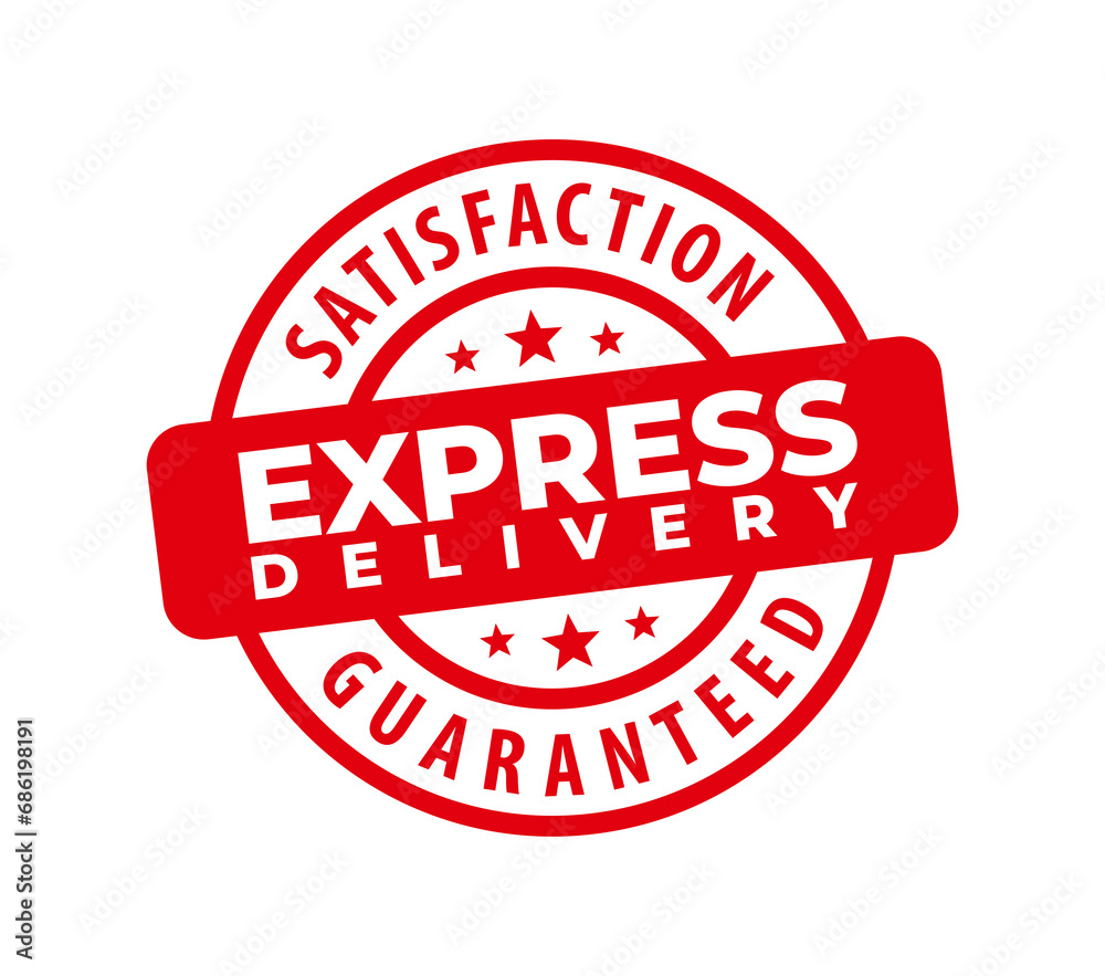 Express delivery satisfaction guaranteed circular red stamp frame isolated on white. Vector Illustration Express delivery satisfaction guaranteed circular red stamp frame isolated on white. Vector Illustration