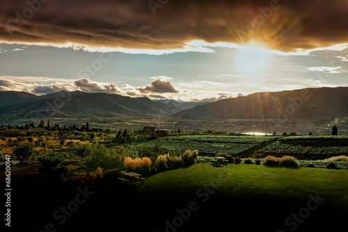 Picturesque sunset over vineyards in the Naramata Bench area of Penticton B.C. Canada photo