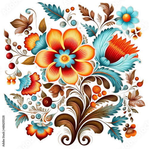  A floral pattern with leaves and flowers.