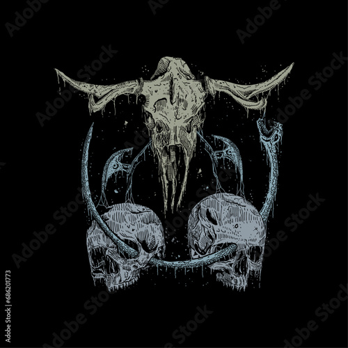 goat skull death metal illustration