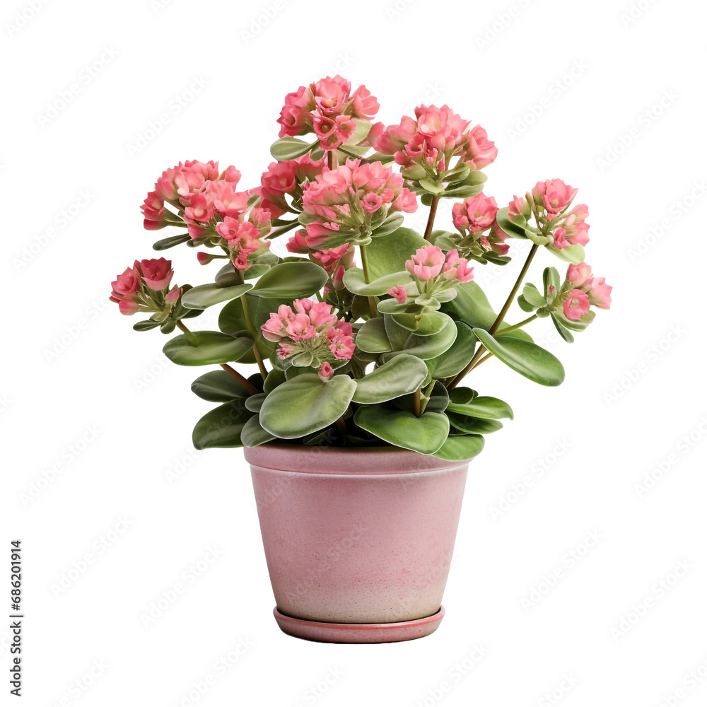 A potted kalanchoe lariniata is a lovely decorative plant in the house yard isolated on transparent background